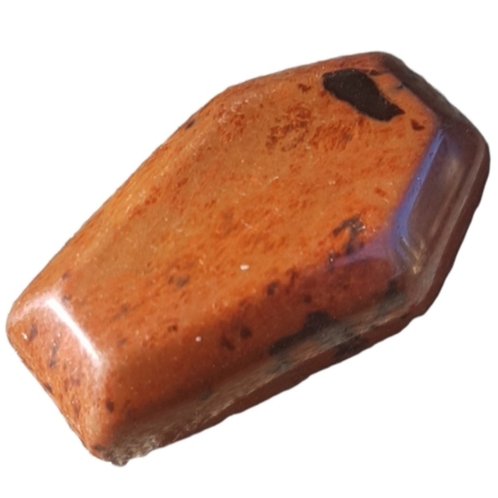 ⚰ Mahogany Red Obsidian Quartz Crystal Coffin Palm Stone